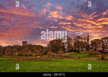 The ancient and almost derelict ruins of Dundonald castle that sits proudly above the town of Dundonald in South Ayrshire Scotland. All at the end of Stock Photo