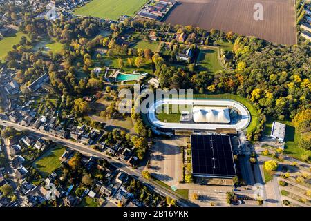 Aerial view, Lower Rhine Open Air Museum, Grefrather IceSport and EventPark, Bruckhausen district, Grefrath, Lower Rhine, North Rhine-Westphalia, Germ Stock Photo