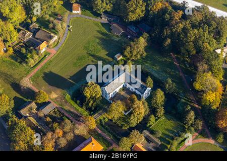 Aerial photograph, moated castle Dorenburg Castle, Lower Rhine open-air museum, Bruckhausen district, Grefrath, Lower Rhine, North Rhine-Westphalia, G Stock Photo