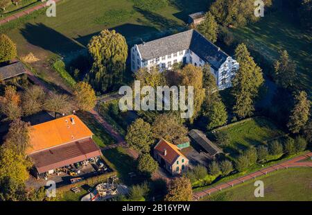 Aerial photograph, moated castle Dorenburg Castle, Lower Rhine open-air museum, Bruckhausen district, Grefrath, Lower Rhine, North Rhine-Westphalia, G Stock Photo