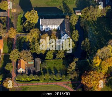 Aerial photograph, moated castle Dorenburg Castle, Lower Rhine open-air museum, Bruckhausen district, Grefrath, Lower Rhine, North Rhine-Westphalia, G Stock Photo