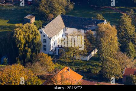 Aerial photograph, moated castle Dorenburg Castle, Lower Rhine open-air museum, Bruckhausen district, Grefrath, Lower Rhine, North Rhine-Westphalia, G Stock Photo