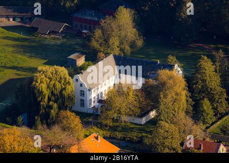 Aerial photograph, moated castle Dorenburg Castle, Lower Rhine open-air museum, Bruckhausen district, Grefrath, Lower Rhine, North Rhine-Westphalia, G Stock Photo