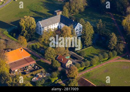 Aerial photograph, moated castle Dorenburg Castle, Lower Rhine open-air museum, Bruckhausen district, Grefrath, Lower Rhine, North Rhine-Westphalia, G Stock Photo