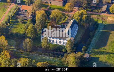 Aerial photograph, moated castle Dorenburg Castle, Lower Rhine open-air museum, Bruckhausen district, Grefrath, Lower Rhine, North Rhine-Westphalia, G Stock Photo