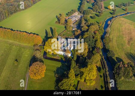 Aerial photo, moated castle Niershoff, Vorst 25, River Niers, Grefrath, Lower Rhine, North Rhine-Westphalia, Germany, An Niershof, castle, DEU, Europe Stock Photo