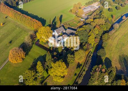 Aerial photo, moated castle Niershoff, Vorst 25, River Niers, Grefrath, Lower Rhine, North Rhine-Westphalia, Germany, An Niershof, castle, DEU, Europe Stock Photo