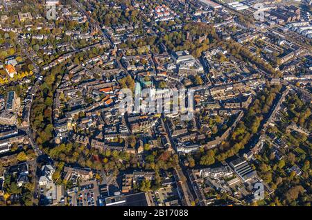 Aerial view, City centre view, Old Town Kempen, Kempen City Council, Catholic Provost Church St. Mariae Nativity, Kempen Castle, Lower Rhine, North Rh Stock Photo