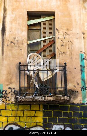 Athens, Greece - October 13, 2019: Abandoned house at Athens downtown - exarchia Greece Stock Photo