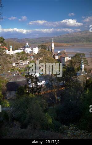 Portmeirion Village was used as a location for the 1960's cult TV series 'The Prisoner' starring Patrick McGoohan  in Gwynedd, North Wales UK Stock Photo