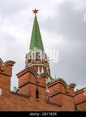 Troitskaya Tower, Kremlin Wall, Moscow, Russian Federation Stock Photo