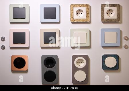 Various switchers and sockets texture. Stock Photo