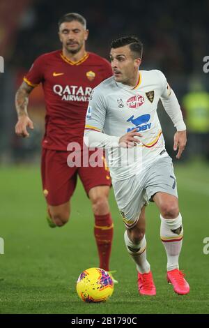 Rome, Italy. 23rd Feb, 2020. Rome, Italy - 23.02.2020: Giulio Donati (leave) in action during the Italian Serie A soccer match 25 between As Roma vs Lecce, at Olympic Stadium in Rome. Credit: Independent Photo Agency/Alamy Live News Stock Photo