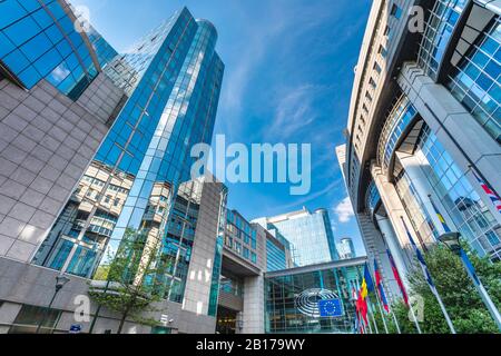 Building of European Parliament in Brussels, Belgium. European commission building. Symbol of European Union. Stock Photo