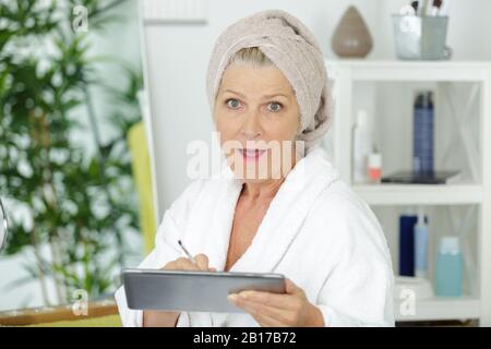 surprised and scared old senior woman Stock Photo