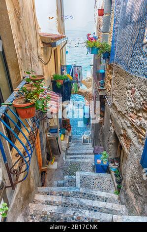 Picturesque streets and alleys in the seaside village of Chianalea, fraction of Scilla, Calabria, Italy Stock Photo