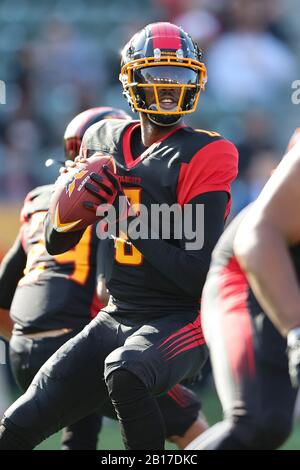 February 23, 2020: LA Wildcats quarterback Josh Johnson (8) looks for an open receiver in the first half in the game between DC Defenders and Los Angeles Wildcats, Dignity Health Sports Park, Carson, CA. Peter Joneleit/ CSM Stock Photo