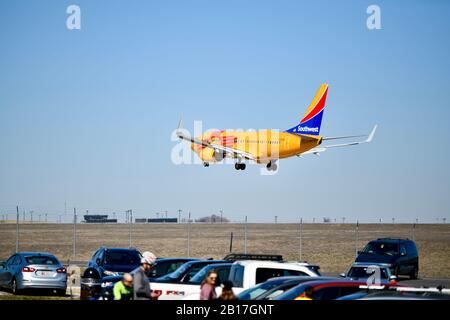 Southwest Airlines flight landing at the Baltimore Washington international airport in, MD, USA Stock Photo