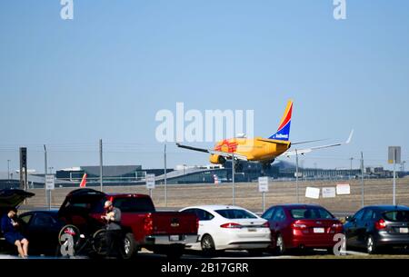 Southwest Airlines flight landing at the Baltimore Washington International airport, MD, USA. Stock Photo
