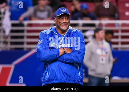 Feb 23, 2020: St. Louis BattleHawks head coach Jonathan Hayes during pregame of the game where the NY Guardians visited the St. Louis Battlehawks. Held at The Dome at America's Center in St. Louis, MO Richard Ulreich/CSM Stock Photo