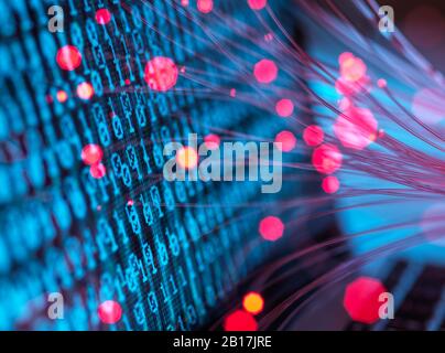 Optical fibers representing virus attacking computer Stock Photo