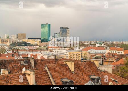 View to the skyline from the old town, Warsaw, Poland Stock Photo