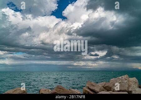 Beautiful seaside view before storm in Piran town in Slovenia Stock Photo