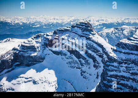 Austria, Tyrol, Steinberg am Rofan, Aerial view of snowcapped Guffert mountain Stock Photo