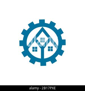 cog machine house symbol logo vector Stock Vector