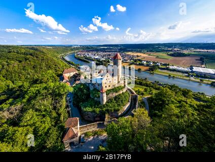 Germany, Baden-Wurtemberg, Neckarzimmern, Aerial view of Hornberg Castle in summer Stock Photo