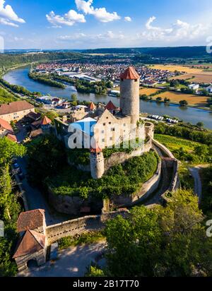 Germany, Baden-Wurtemberg, Neckarzimmern, Aerial view of Hornberg Castle in summer Stock Photo