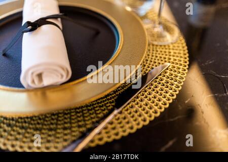 Close-up of lace setting on table in a fancy restaurant Stock Photo