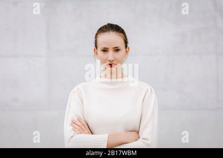 Portrait of young woman with red lips Stock Photo
