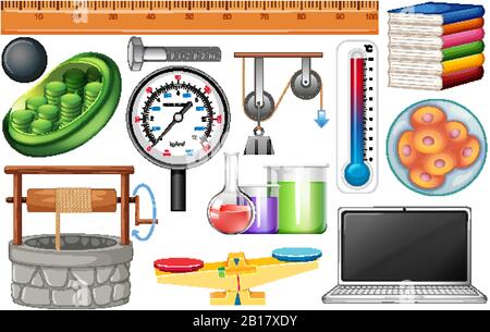 Large set of science equipments on white background Stock Vector Image ...