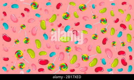 Seamless background pattern with jelly beans and lollipops illustration Stock Vector