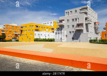 Germany, Bavaria, Munich, Sandy playground in front of residential buildings Stock Photo