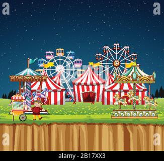 Circus scene with many rides at night time Stock Vector Image & Art - Alamy