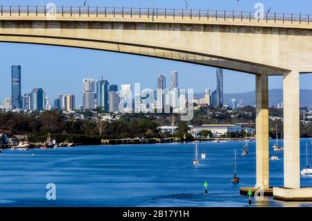 Australia, Queensland, Brisbane, City skyline seen across Brisbane river Stock Photo