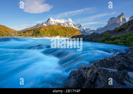 Chile,Patagonia,Magallanes and Chilean Antarctica Region,Ultima Esperanza Province,Torres del Paine National Park, Salto Grande Waterfall and Los Cuer Stock Photo