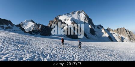 France, Mont Blanc Massif, Chamonix, Mountaineers climbing Aiguille de Chardonnet in the snow Stock Photo