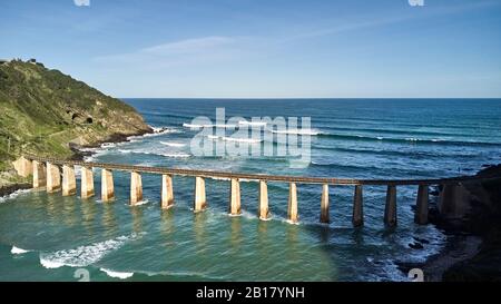 South Africa, Wilderness, Aerial view of the Kaaimans River bridge and ocean Stock Photo