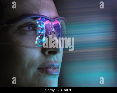 Reflection of a circuit board on glasses Stock Photo