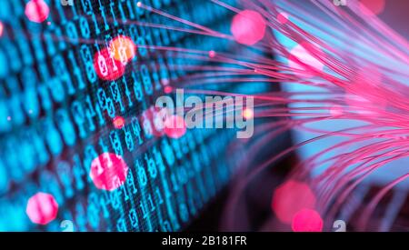 Optical fibers representing virus attacking computer Stock Photo