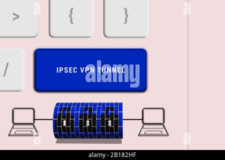 Computer keyboard view from top showing IPSEC VPN Tunnel Stock Photo