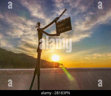 Sunrise in Haeundae Beach at New Year, Busan, South Korea, Asia. Stock Photo