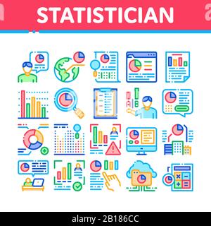 Statistician Assistant Collection Icons Set Vector Stock Vector