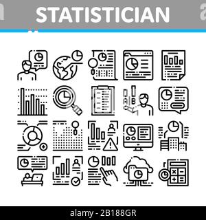 Statistician Assistant Collection Icons Set Vector Stock Vector