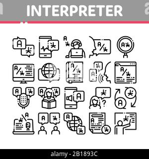 Interpreter Translator Collection Icons Set Vector Stock Vector