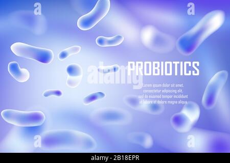 Bacteria, probiotics and viruses cell ad design. Abstract Realistic lactobacillus 3d biological illustration. Probiotic bacteria medical flora banners Stock Vector