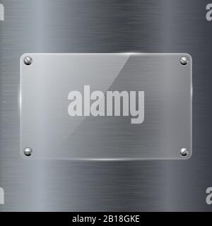 Glass transparent plate attached to metal background Stock Vector